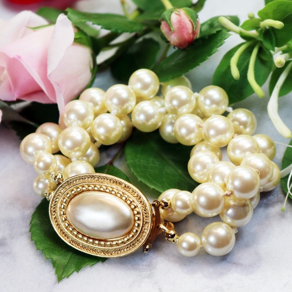 Vintage Carolee Pearl Cabochon 8-Strand Necklace - Picture 5 of 16